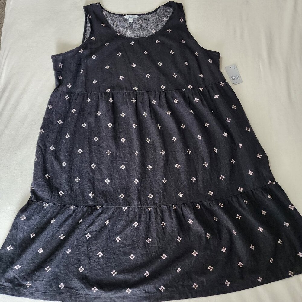 NWT Croft & Barrow 3X Black Floral Tiered Linen Blend Dress